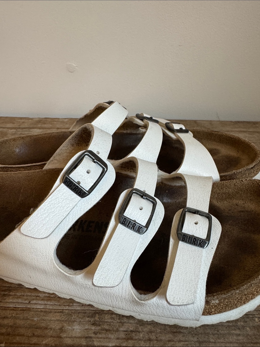 Birkenstock 38 White Florida Triple Strap Sandals Slides Birko flor - Picture 5 of 10
